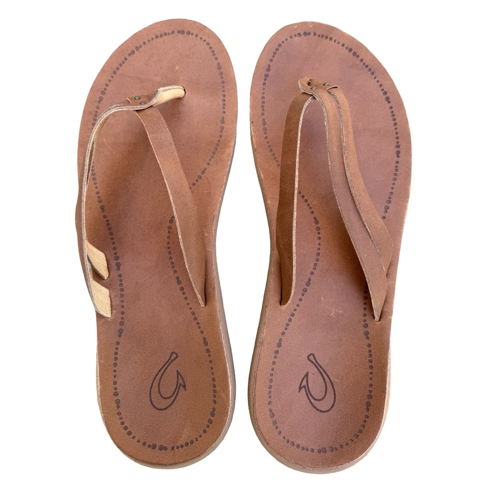 OluKai Kapehe Luana Women 9 Leather Flip Flop Sandals Fox Tan 20468-FMFM - Picture 3 of 7